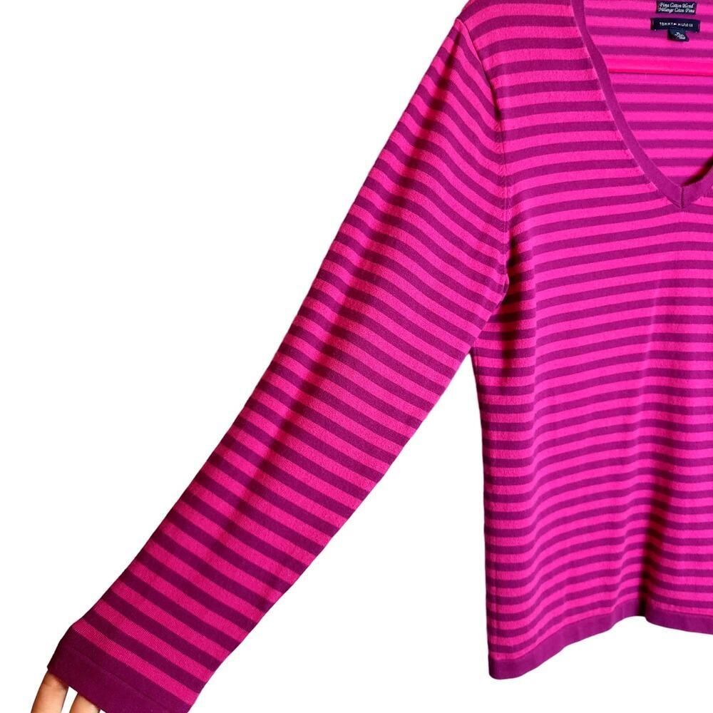Tommy Hilfiger V Neck Pima Cotton Long Sleeve Tee Pink Purple Size XL Y2K - Picture 6 of 9
